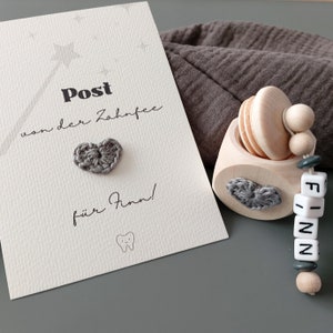 Persönliche Post von der Zahnfee und Milchzahndose mit Herzchen in grau - Das perfekte kleine Geschenk von der Zahnfee