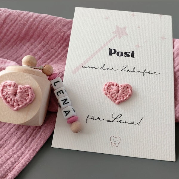 Persönliche Post von der Zahnfee und Milchzahndose mit Herzchen in rosa - Das perfekte Geschenk für Mädchen, Zahndose für Milchzähne