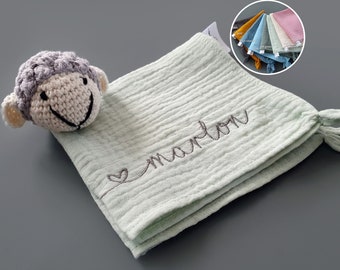 Schaf Schmusetuch personalisiert in verschiedene Farben - Schnuffeltuch bestickt mit Namen, Kuscheltuch, Schmusetuch Baby