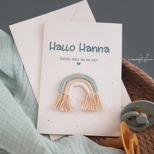 Karte zur Geburt | Regenbogen | personalisierte Geburtskarte | Geburtskarte | Glückwunschkarte Baby | Mädchen | Junge | mit Namen | grün