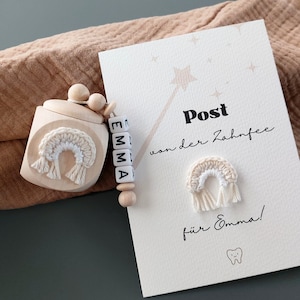 Scatola dei denti personalizzata con una lettera magica della fatina dei denti in beige - Il regalo perfetto della fatina dei denti