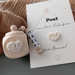 Persoonlijke post uit de tandenfee en melktandendoos met een hart in beige - het perfecte cadeau voor kinderen vanaf 5 jaar