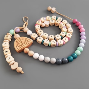 School child gift set 3 pieces rainbow | First Class | School enrollment for young girls | ABC and arithmetic chain pendant | Wood colorful