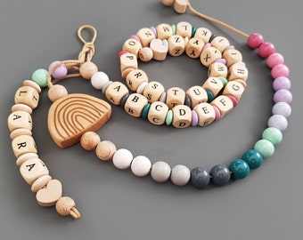 School child gift set 3 pieces rainbow | First Class | School enrollment for young girls | ABC and arithmetic chain pendant | Wood colorful