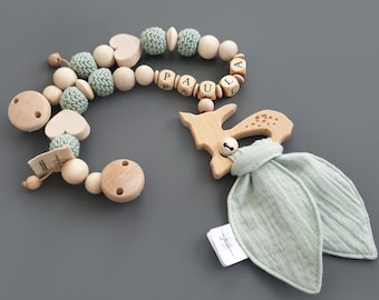 Kinderwagenketting gepersonaliseerd | individueel cadeau-idee baby | Krakende stoffen kinderwagenketting | Meisje Jongen | verschillende kleuren