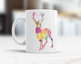 Watercolor Stag Deer coffee Mug, Valentines Gift for New Boyfriend, Gift idea for friend, for husband, gift for brother, Personalised mug