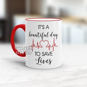 Emergency Medical Technician Coffee Mug, Red Handle and rim