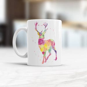 Mug Deer, Mug Stag, Coffee Mug, Ceramic Mug, Animal Mug, Antlers Mug, Deer Hunter Gifts, Watercolor animal, Nature cup, hunting mug