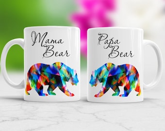 Mama bear mug and Papa bear mug Set of 2 Mugs Mama bear Color Changing Mug Papa Bear Color Changing Mug Set Mugs Couple Mugs Dad Mom Gift