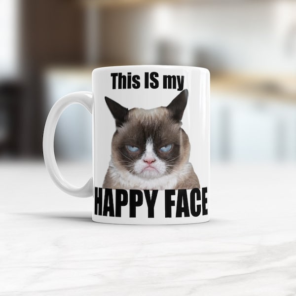 This Is My Happy Face Funny Grumpy Cat Coffee Mug Funny Birthday Gift for Friend Funny Mug For Boss