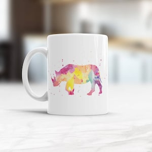 Koffiemok neushoorn, mok neushoorn, mok neushoorn, mok neushoorn aquarel, dierlijke mok, mok warme chocolademelk, neushoorn cadeau, mok safaridier, neushoorn