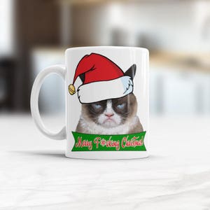 Merry f*cking Christmas, Funny Christmas Coffee Mug, Grumpy Cat Meme, coffee cups with cat sayings, Unique present for friend Pet owners