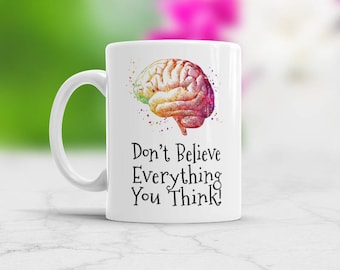 Psychotherapist Gift Coffee Mug Watercolor Human Brain Anatomy Psychology Art Cup Graduation Present for Psychologist school counselor