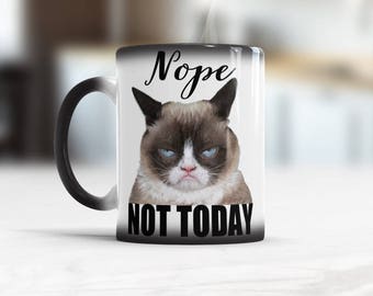 Nope Not Today Funny Coffee Mug, Deadpan Cat Mug