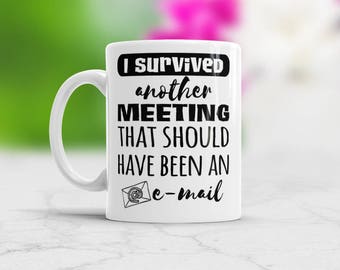 Funny Work Coffee Mug, Perfect Gift for Co Worker Office Party Gift Idea, I Survived Another Meeting that Should have been an Email
