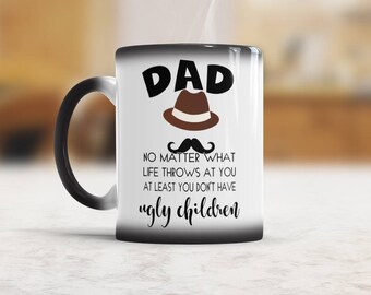 Funny Fathers Day from Daughter and Son Father's day gift for Father Color Changing Mug Dad Hat and mustache gift for dad Birthday Funny mug