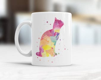 Watercolor Cat Coffee Mug, kitty mug, Cat Kitchen Decor, unique cat grandma coffee mugs, Personalised cat mug, Birthday gift for sister