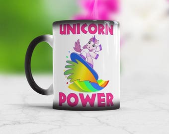 Unicorn Power Mug Surfer Unicorn Mug color changing or white ceramic mug rainbow mug Funny Unicorn Mug heat changing mug Magic Mug