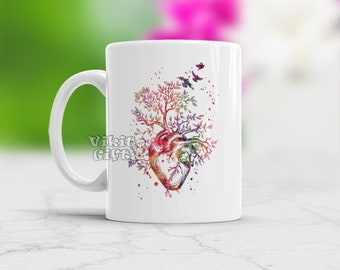 Human Heart Art Watercolor Coffee Mug Anatomy Art Birthday Cardiologist Gift for Nurse Graduation Present