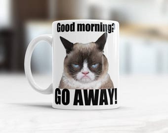 Good Morning Go Away, Funny rude mug, Hilarious Cat Gift for Birthday, Gift for boss, coffe mugs with sayings