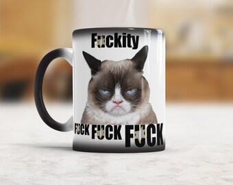 Curse Word F*ck Mug Angry Cat F*ckity F*ck Cup Mature Moody Cat Color Changing Cussing Mug Momma Mug Fun Gift for Mom