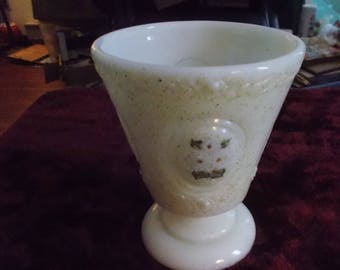 Vintage Artist Signed Fenton Glass Vase/Water Goblet Hand Painted Paper Label