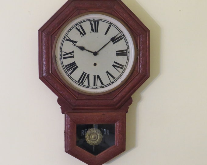 Vintage Regulator Wall Clock Key Wound W/key & Pendulum Etsy