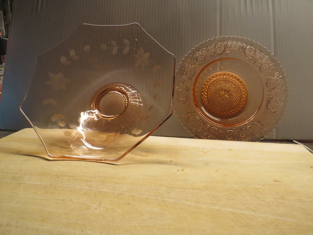 Vintage Pink Depression Glass Fruit Bowl& Pink Sawtooth Small Etsy