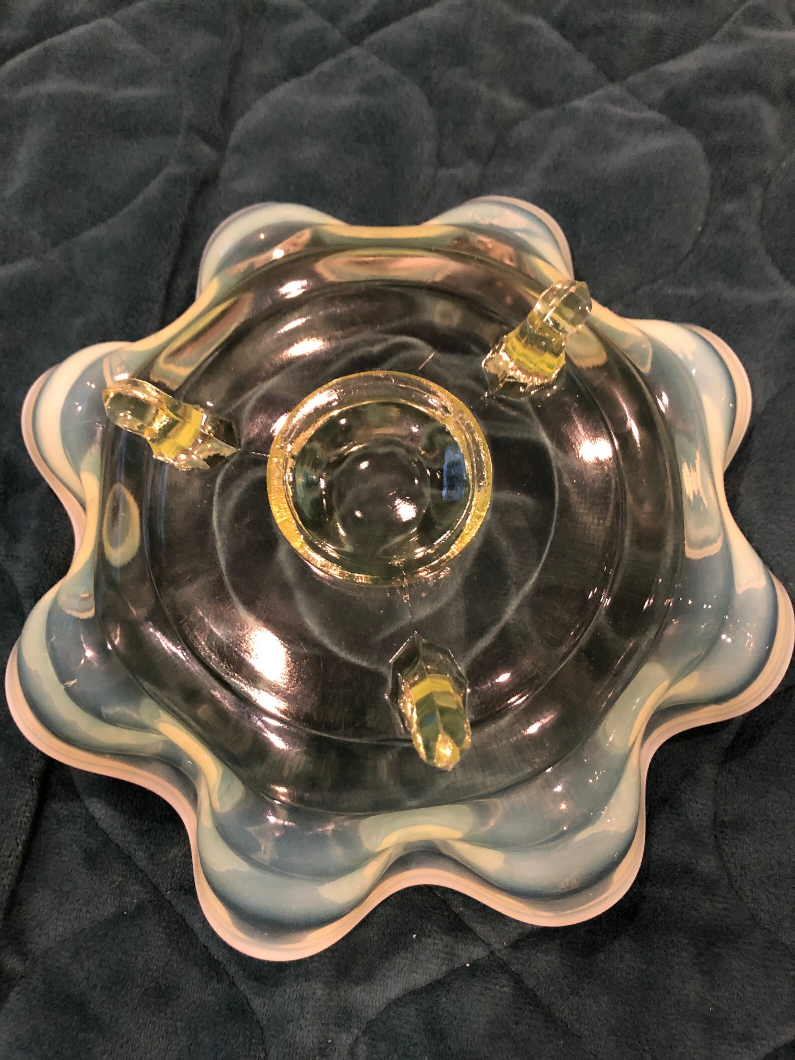Vintage Uranium Vaseline footed glass candy dish Etsy