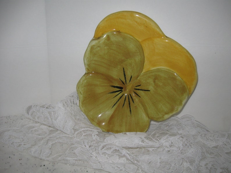 Vintage Stangl Pottery Pansey Trinket Dish 7 Yellow /& Brownish Green
