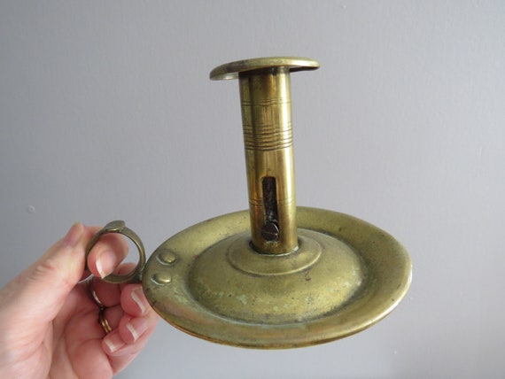 Antique Brass Georgian Chamberstick/ 1700-1800 Brass Candlestick 