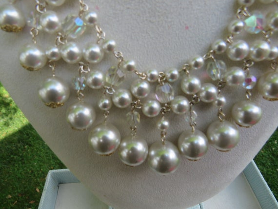 1970s Napier Faux Pearl Crystal Cluster Necklace … - image 2