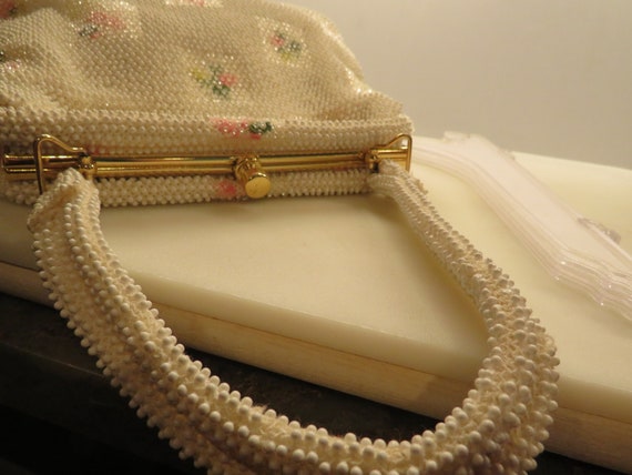 Vintage Elbief Hand Bag Beaded With Pink Flowers/… - image 4