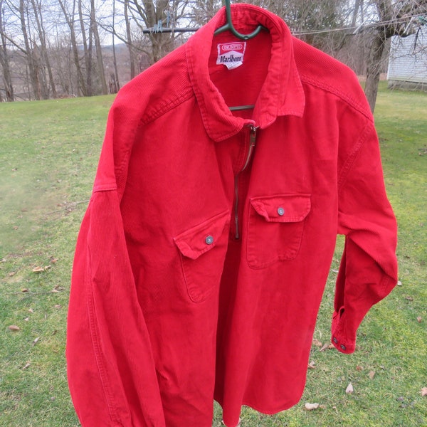 Red Marlboro Corduroy 1/2 Zip Pullover Long Sleeve XXL 2 Pocket Shirt