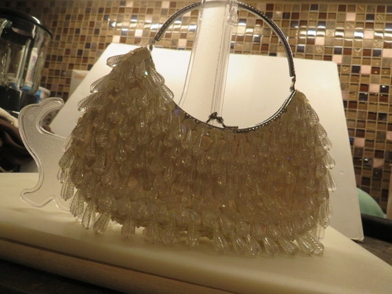 Made In Hong Kong Crystal Plastic &Sequin Hand Bag - image 1