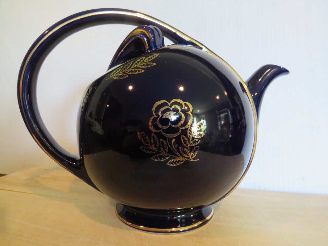Vintage Hall Cobalt Blue Teapot With Gold Flowers/leaves Etsy