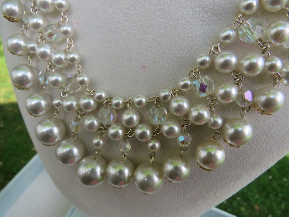 1970s Napier Faux Pearl Crystal Cluster Necklace … - image 5