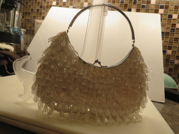 Made In Hong Kong Crystal Plastic &Sequin Hand Bag - image 3