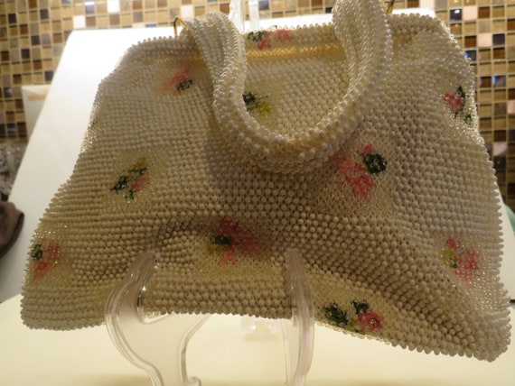 Vintage Elbief Hand Bag Beaded With Pink Flowers/… - image 9