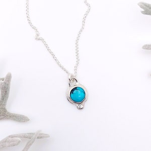 Turquoise Minimalist Necklace, Dainty 6mm Turquoise Pendant, Sterling Silver Pendant Necklace, Natural Turquoise Jewelry for her, Valentines