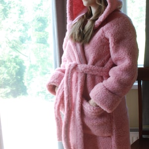 Merino Wolle Robe mit Kapuze: Unisex Wolle Bademantel, Morgen-SPA-Kleid