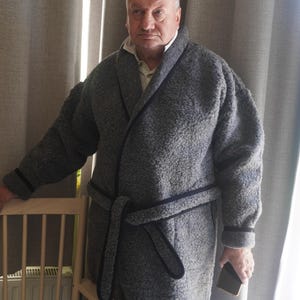 Merino wool bathrobe with shall collar and pocket Tumbler sheep wool robe Sheep merino wool bathrobe Birthday gift for mom Gift for dad