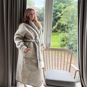 Merino wool bathrobe with shawl collar and pocket Tumbler wool robe with belt Sheep wool bathrobe Winter merino coat  Gift for dad and mom