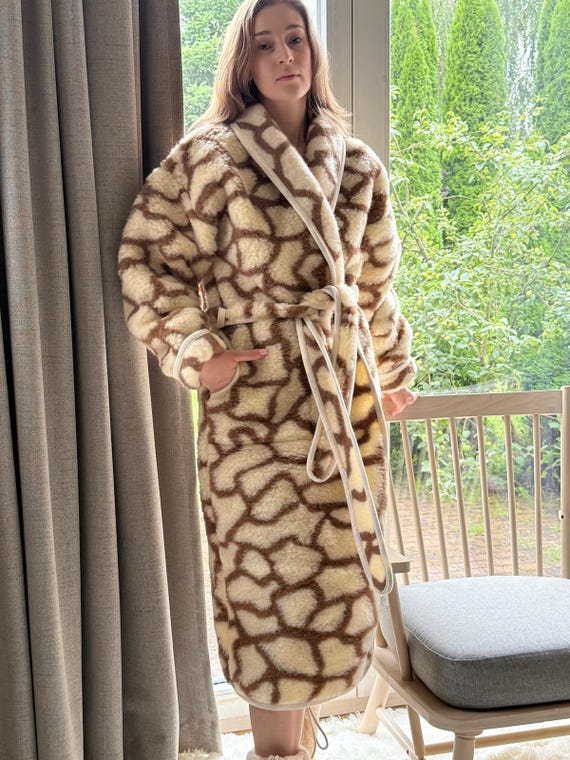 Peignoir en laine mérinos avec col châle et poche Peignoir chaud