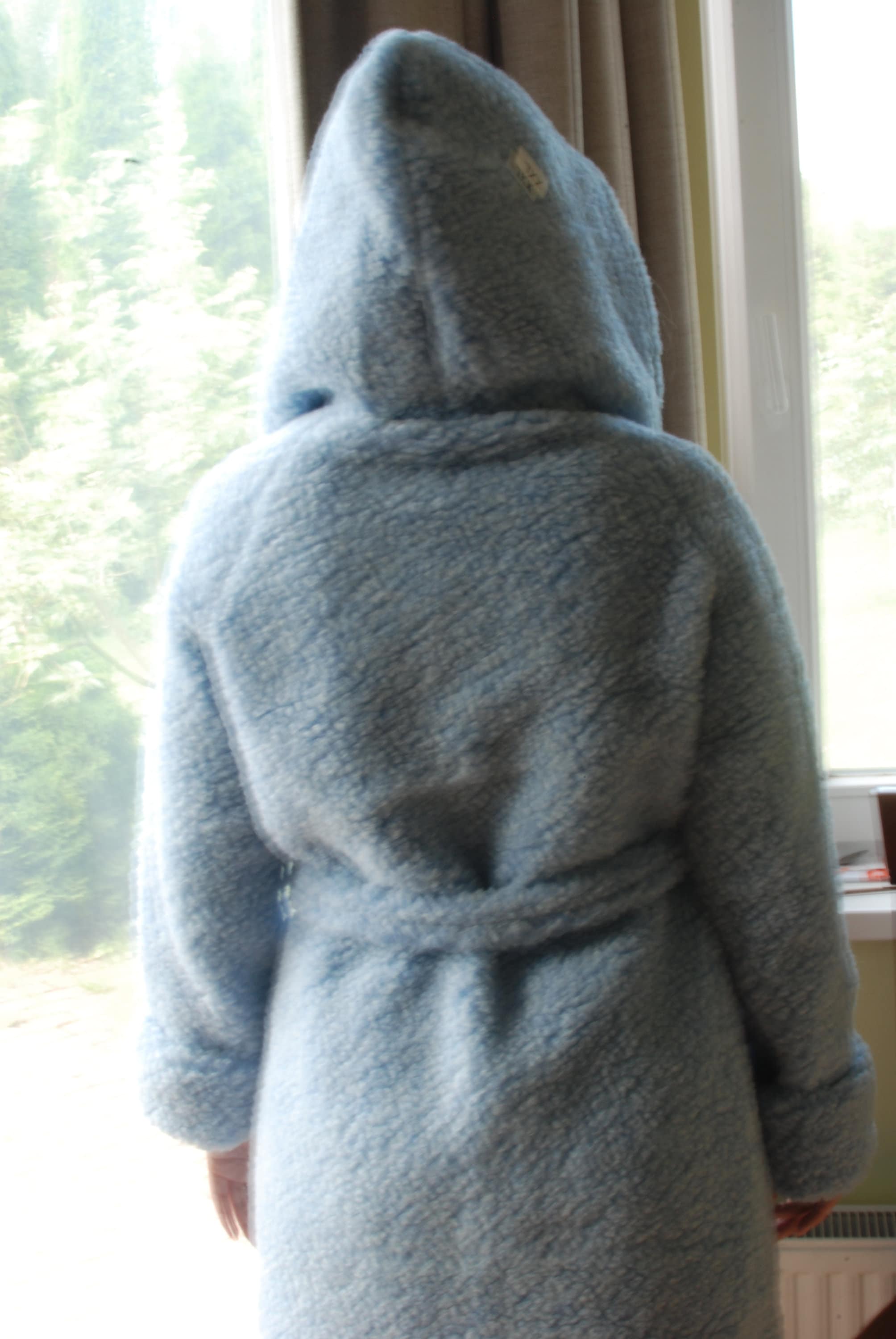 Merino Wool Robe With Hood Blue Wool Robe for Man and Woman Bathrobe