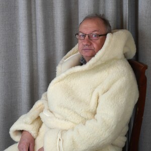 Unisex Sheep Wool Bathrobe Blue Merino Wool Robe With Hood - Etsy