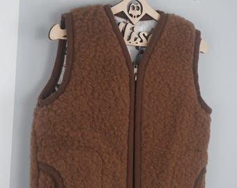 Chaleco de lana merino para bebé: ropa de bebé forrada de felpa hecha a mano.