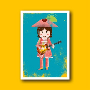 George Harrison (The Beatles) geïnspireerd verjaardagskaart, wenskaart, kerstkaart, Valentijnskaart, Vaderdag, Moederdag Muziekkaart