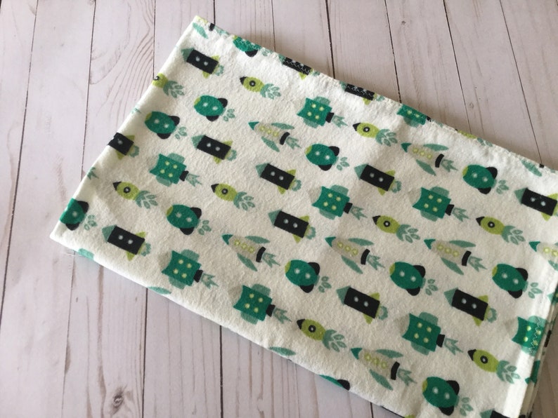 Green spaceship print flannel receiving blanket