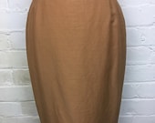 Designer Vintage ESCADA 1980s does 1940s New Wool Mohair Lightweight Burnt Orange Gold Tan Silky Feel High Waist Pencil Skirt. UK Size10